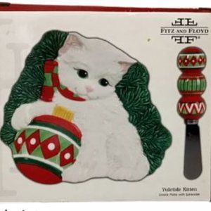 Fitz And Floyd 2008 Yuletide Kitten Snack Plate With Spreader New In Box Retired